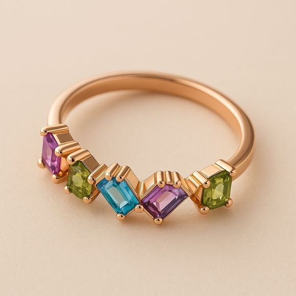 Gold and Multicolor Ring Set - Picture 3 of 5